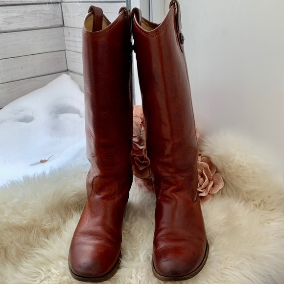 Frye Melissa Button Cognac Brown Tall Riding Boots - Picture 3 of 16